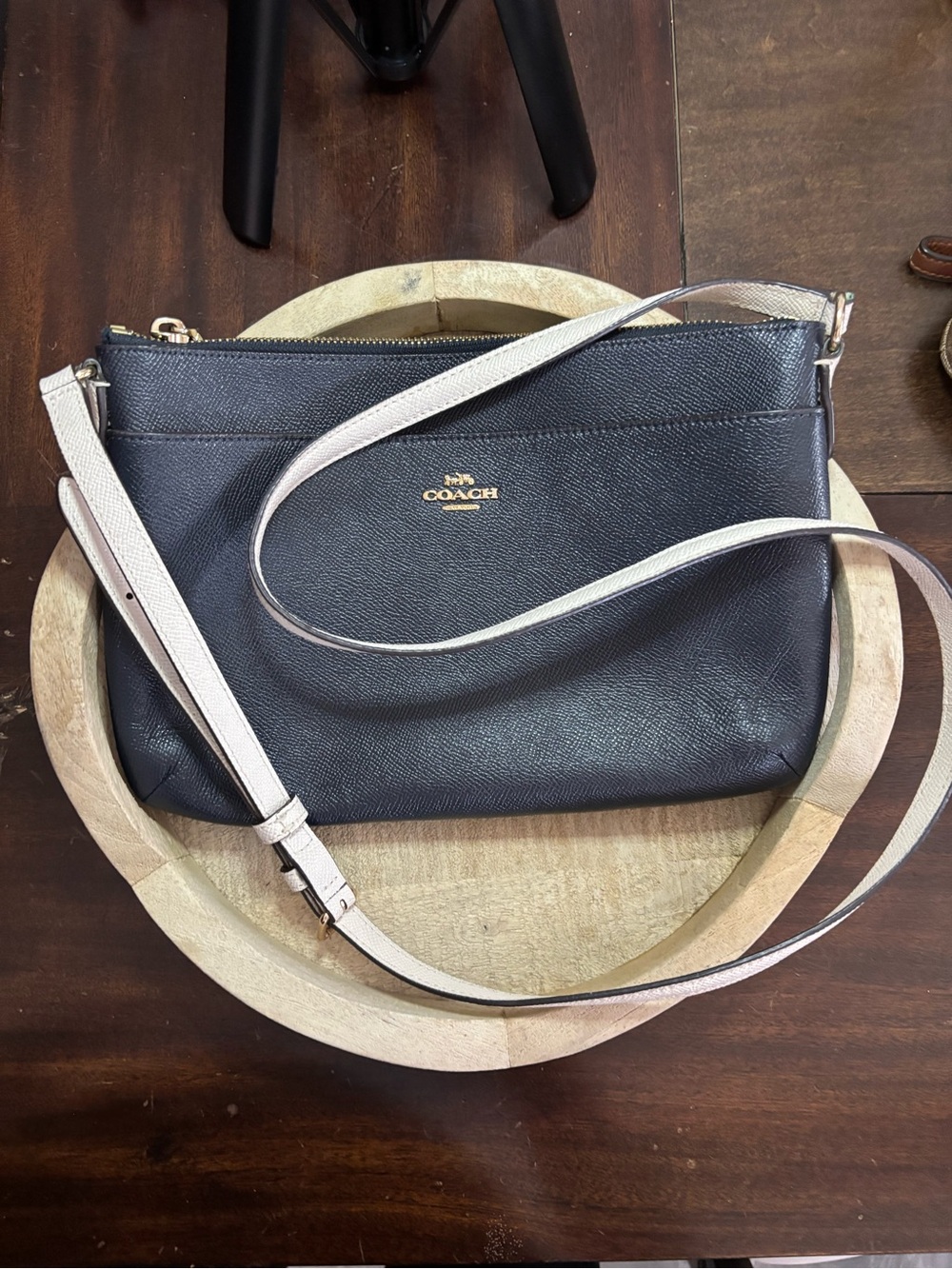 Coach Black Leather Crossbody with Pale Pink Strap